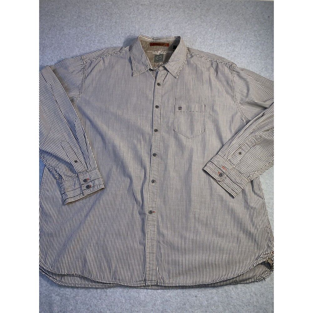 Timberland Shirt Men's 2XL Button Up Long Sleeve Regular‎  Gray White Striped